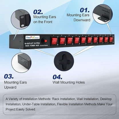 10 Outlet Horizontal 1U PDU Rack Mount Power Strip - Image 4