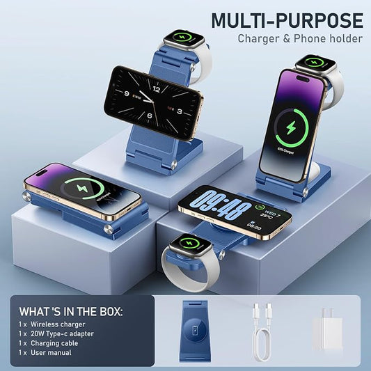 Magnetic Wireless Charger Stand, 3 in 1 Foldable Wireless Charging Station - Image 2