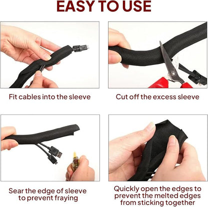Black Braided Cable Management Sleeves Wire Loom Tubing Cord Protector - Image 9