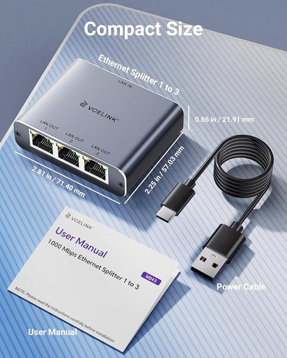 VCELINK Gigabit Ethernet Splitter 1 to 3, 1000Mbps Network Splitter - Image 6