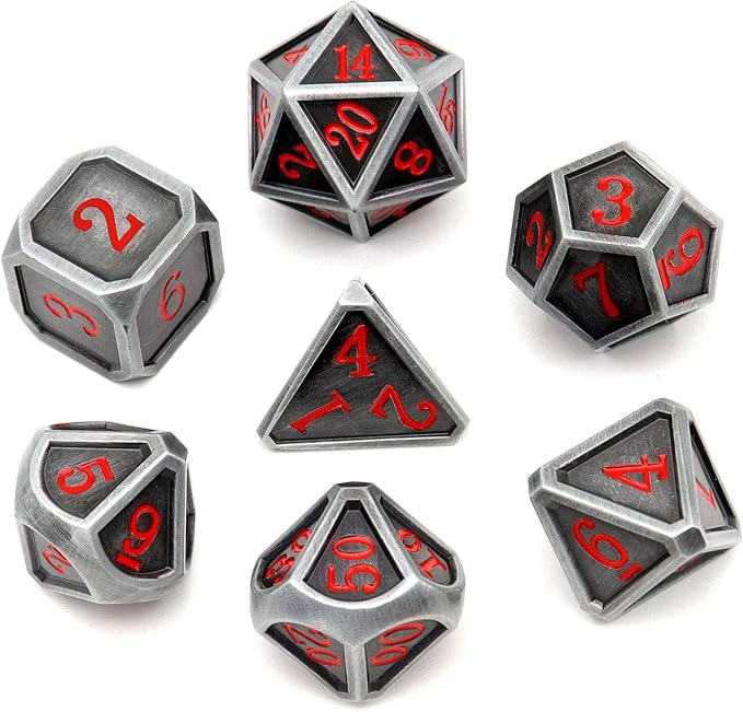 Haxtec Ancient Silver Metal DND Dice Set D&D 7PCS Large Rounded Antiue Iron RPG - Image 7