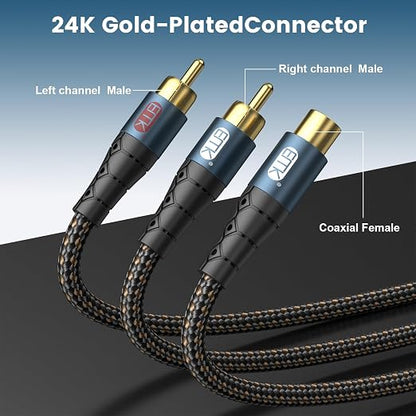EMK RCA Splitter 2 Male to Female Extension Cable Dual Shielding Gold Plated - Image 2