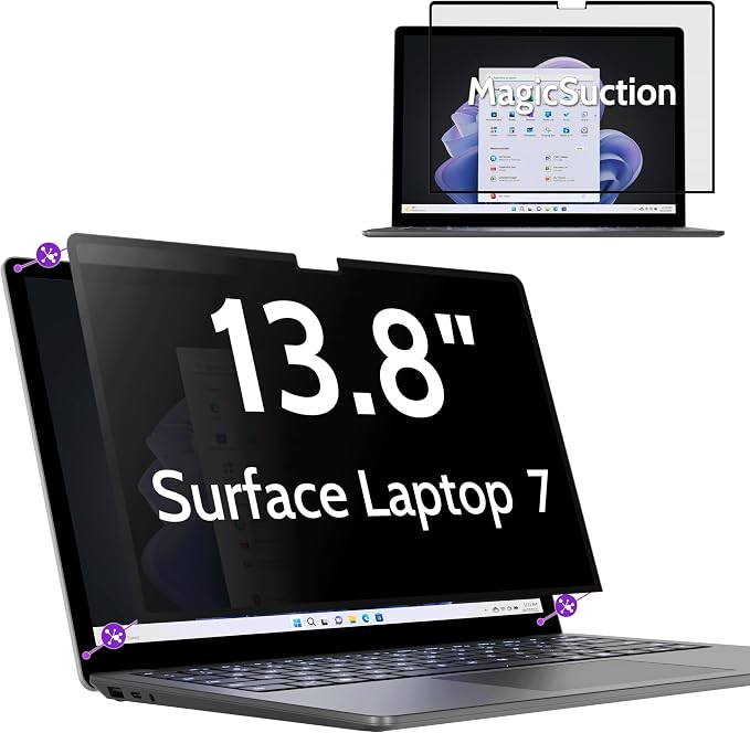 Privacy Screen for 13.8 Inch Surface Laptop 7, MagicSuction™ Removable Anti Spy by peslv