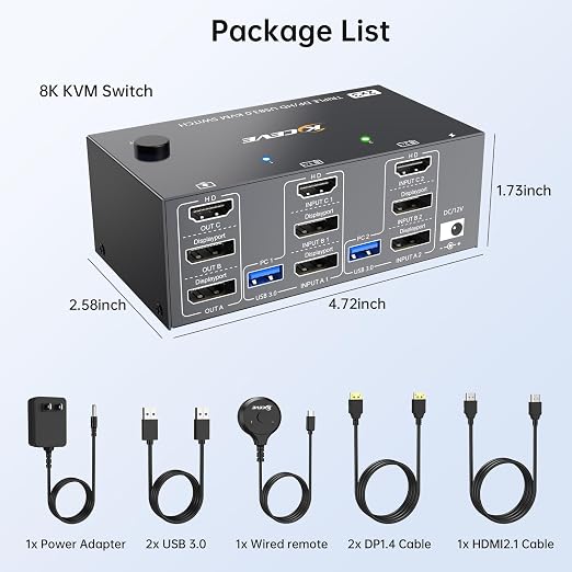 HDMI Displayport KVM Switch 3 Monitors 2 Computers 8K@60Hz 4K@144Hz, 3 Monitor - Image 9