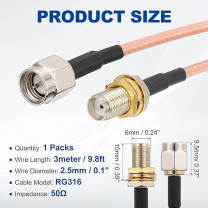 MECCANIXITY SMA Antenna Extension Cable, 9.8ft SMA Male Inner Pin to Female - Image 2