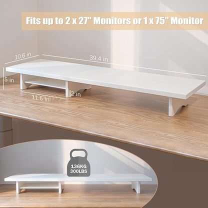 Bamboo Dual Monitor Stand Riser White, 2-Tier Desk Monitor Riser - Image 8
