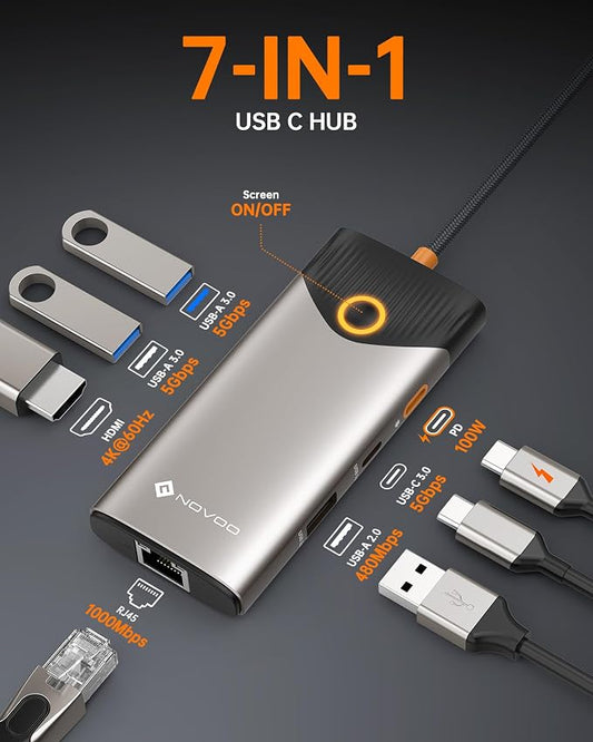 NOVOO USB C Hub Ethernet 4K@60 USB C HDMI Adapter Multiport Type C Adapter - Image 2