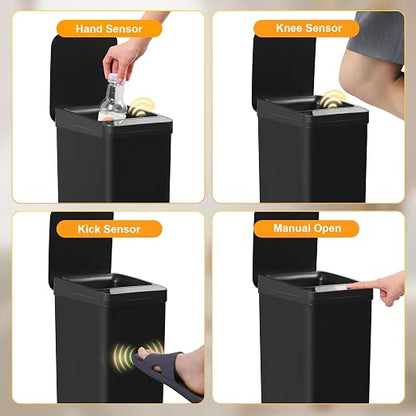 Black Bathroom Trash Can 2.6 Gallon Motion Sensor Trash Cans Automatic - Image 6