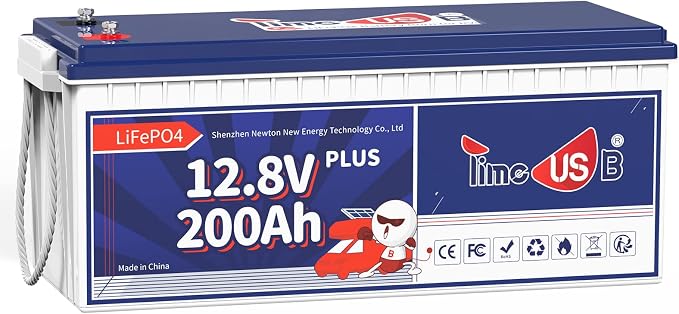 12V 200Ah Plus LiFePO4 Battery, Built-in 200A BMS, Deep Cycle Battery by Timeusb