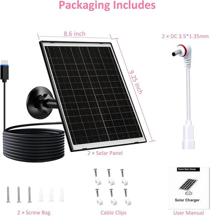 FUTUREZEN 10W Solar Panel for Ring Camera, DC 3.5×1.35mm & USB-C Solar Charger - Image 6