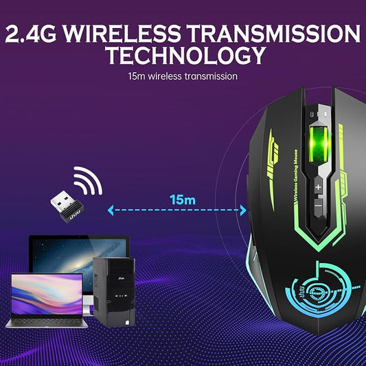 UHURU Wireless Gaming Mouse Up to 12000 DPI, Rechargeable USB-C Wireless Mouse - Image 2