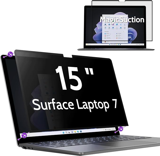 Privacy Screen for 15 Inch Surface Laptop 7, MagicSuction™ Removable Anti Spy by peslv
