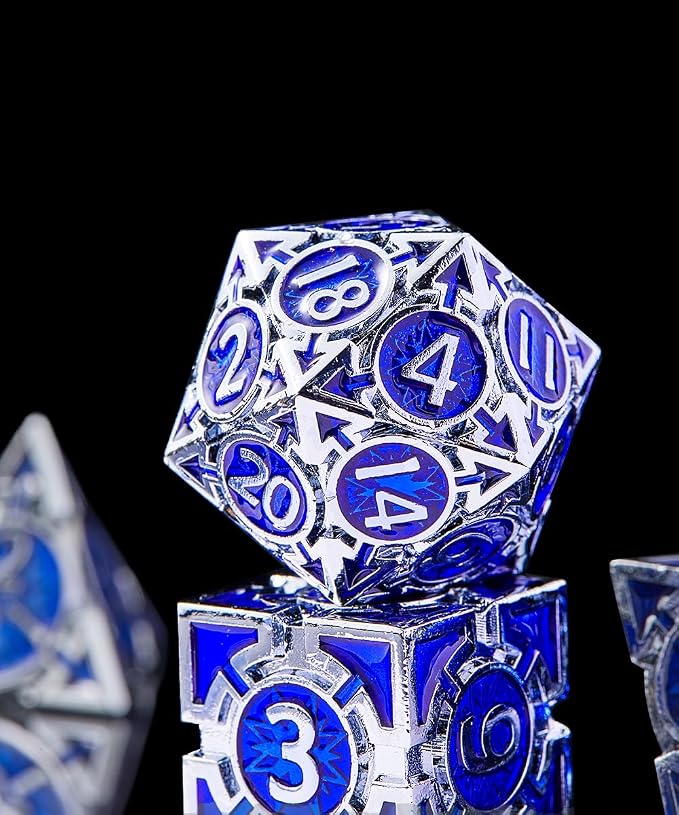 RULE DND Dice Set Metal Blue Solid Weighted D&D Dungeons & Dragons Polyhedral - Image 4