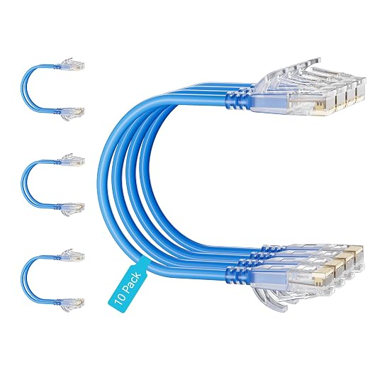 Cat6 Slim Patch Cables 5 Feet 10-Pack Blue, Cat6a Patch Cables 10Gbps 550MHz by Unknown