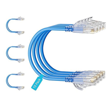 Cat6 Slim Patch Cables 0.5 Feet 10-Pack Blue, Cat6a Patch Cables 10Gbps 550MHz by Unknown