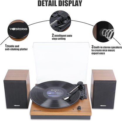 Bluetooth Record Player, 3-Speed Belt-Driven Turntable - Image 5