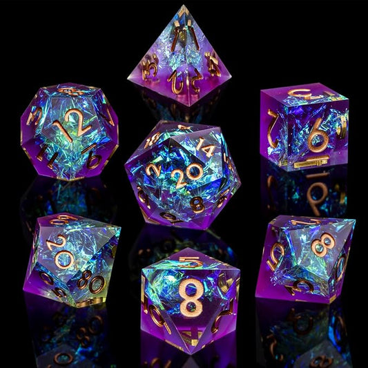 ARUOHHA DND Resin Dice Set 7Pcs Handmade Glitter Inclusions Sharp Edge Dice - Image 2