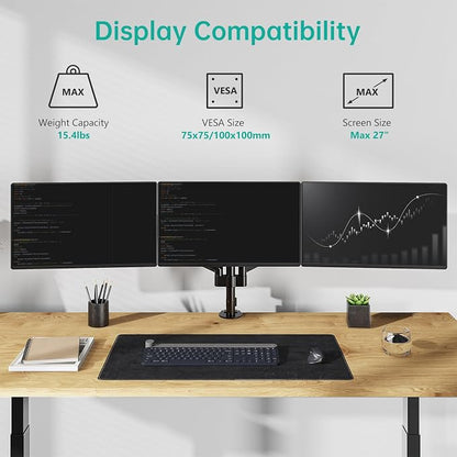WALI Triple Monitor Mount for 13-27 inch Screens, Adjustable 3 Monitors Desk - Image 2