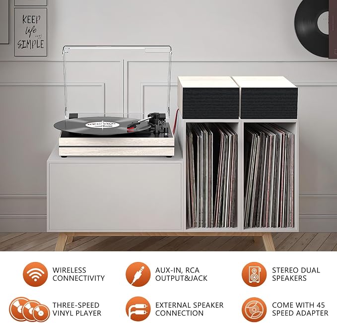 Record Player for Vinyl with External Speakers, Belt-Drive Turntable with Dual - Image 3