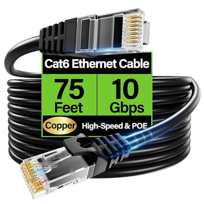 Cat6 Ethernet Cable 10Gbps 75 ft, UTP Ethernet Cable Cat 6, Flexible Bare by Unknown