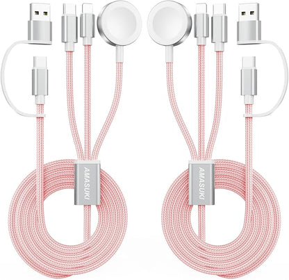 2Pack Pink-Travel Essentials 3 in 2 USB C Cable by ChargeBeyondPowerWithin