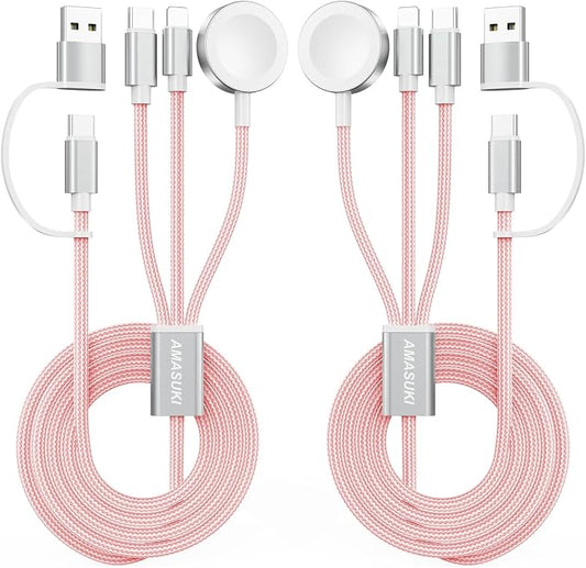 2Pack Pink-Travel Essentials 3 in 2 USB C Cable by ChargeBeyondPowerWithin