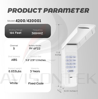 Avisontek for 300MHZ Multicode Gate Opener Keypad, 4200 420001 Wireless Keyless - Image 8