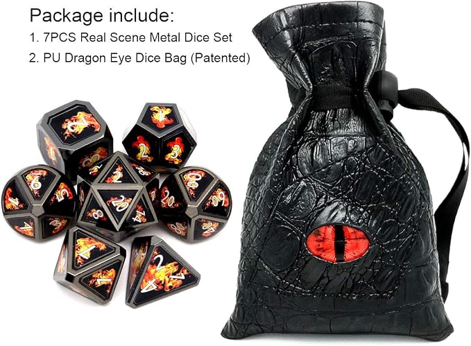 Haxtec Fire Bolt Real Scene Metal DND Dice Set Black Polyhedral Metal Dice - Image 2