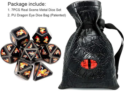 Haxtec Fire Bolt Real Scene Metal DND Dice Set Black Polyhedral Metal Dice - Image 2