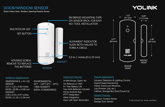 YoLinK LoRa Smart Door Sensor Starter Kit: 1/4 Mile Open-Air Range, Door - Image 8