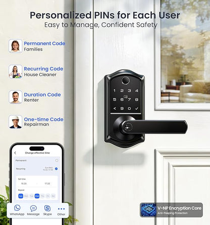 Veise VE019 Fingerprint Smart Lever Lock, App Control, Keyless Entry Door Lock - Image 5