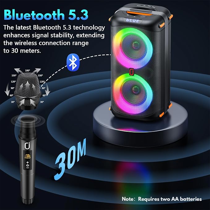 Karaoke Machine with 2 Wireless Microphones, Portable Bluetooth 5.3 Karaoke - Image 4