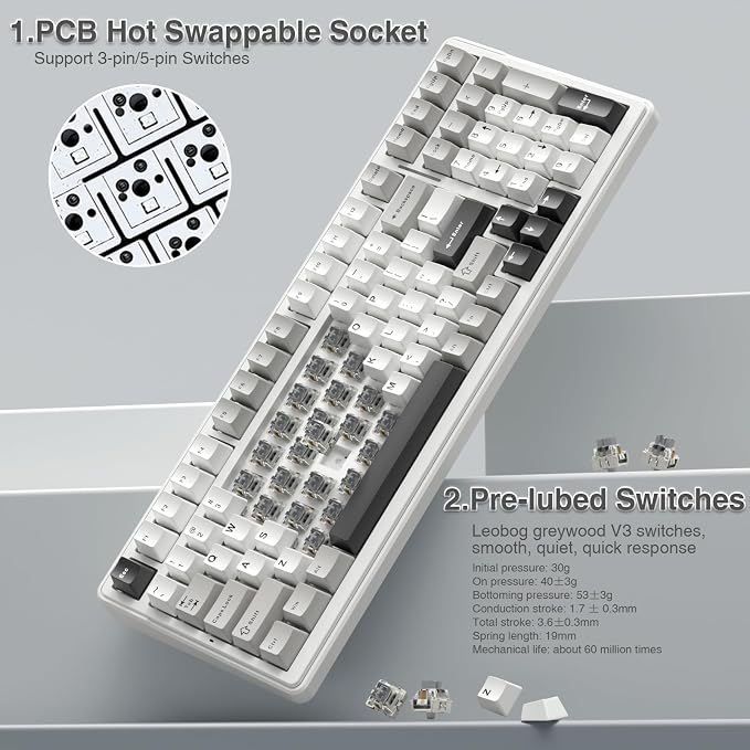 AULA F99 Wireless Mechanical Keyboard, Tri-Mode BT5.0/2.4GHz/USB-C Hot - Image 4