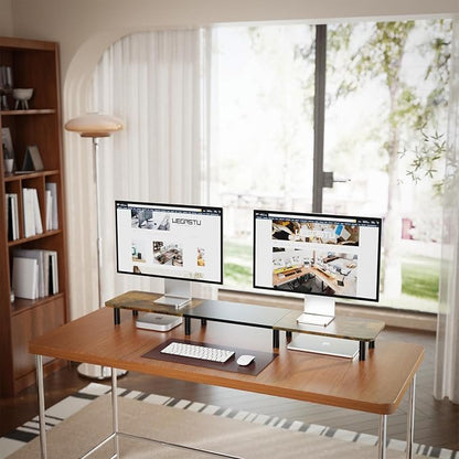 43.7" Extra Long Dual Monitor Stand Riser, Wood & Steel Monitor Stand - Image 2