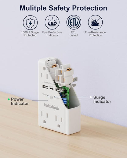 Wall Outlet Extender with Screw, 8 Way Outlets with 1680J Surge Protected - Image 6