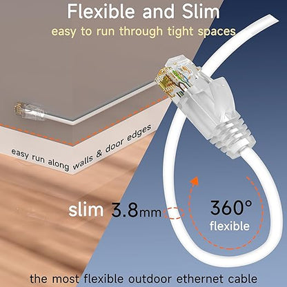 Cat6a Slim Ethernet Patch Cable 100ft Indoor & Outdoor, Flexible 10G Cat6 - Image 2