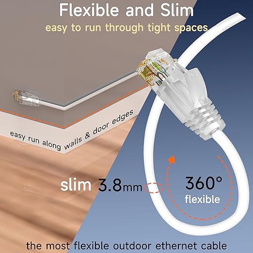Cat6a Slim Ethernet Patch Cable 100ft Indoor & Outdoor, Flexible 10G Cat6 - Image 2