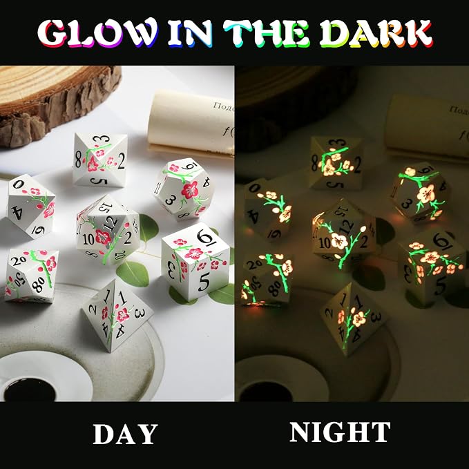 Metal DND Dice, DNDND 7 PCS Glow in The Dark Metallic D&D Dice Set - Image 3