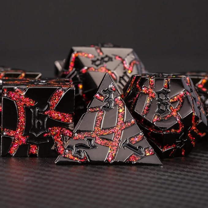 Crack Glitter Metal Dice, RPG Polyhedral Stripe Dice - Image 3