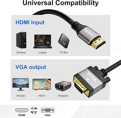 HDMI to VGA Cable 15 FT, Uni-Directional HDMI to VGA Cable, Aluminum Shells - Image 7