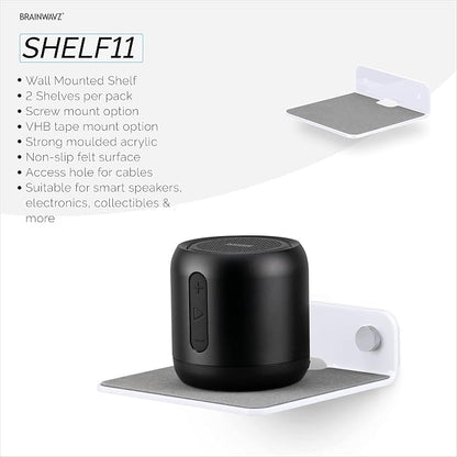 BRAINWAVZ 2-Pack 4” Small Floating Shelf Bluetooth Speaker Stand, Adhesive & - Image 4