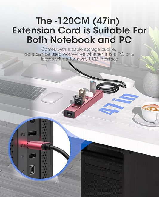 FORIDA USB Hub Long Cable 8 Ports multiport Adapter - Image 2