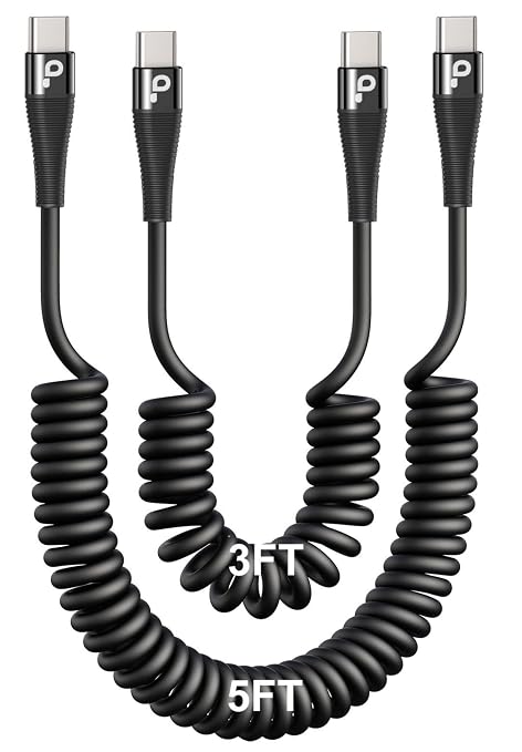 USB C to C Cable for Car 3FT&5FT, 100W Coiled USB C Fast Charging Cable for by PRAKIE