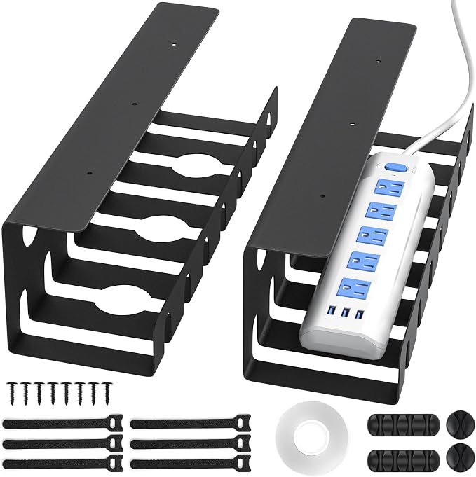 Delamu 2 Pack Metal Under Desk Cable Management Tray, U-Channel Cord Organizer by DELAMU