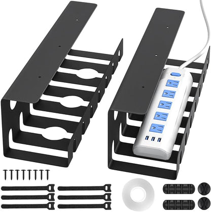 Delamu 2 Pack Metal Under Desk Cable Management Tray, U-Channel Cord Organizer by DELAMU