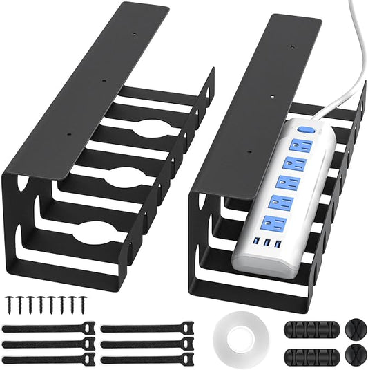 Delamu 2 Pack Metal Under Desk Cable Management Tray, U-Channel Cord Organizer by DELAMU