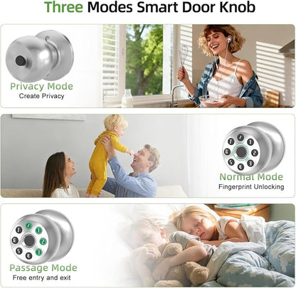 Fingerprint Door Knob, Smart Biometric Lock, Satin Nickel | Code & App Control - Image 4