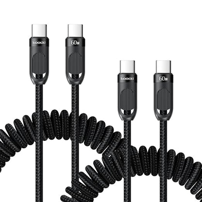 Coiled USB C to USB C Cable 2Pack 3FT Braided Retractable Fast Charging Cable by toocki