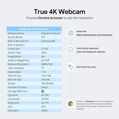 DEPSTECH 4K Webcam, DW49 HD 8MP Equipped - Image 9
