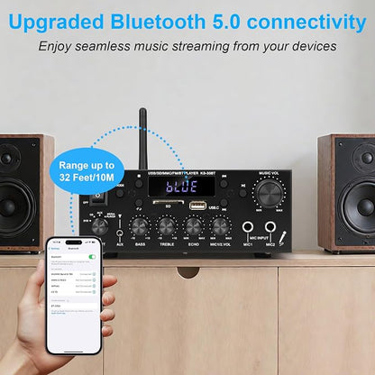 Romica Stereo Audio Amplifier, 2 Channel 500W Bluetooth 5.0 Home Theater Power - Image 4